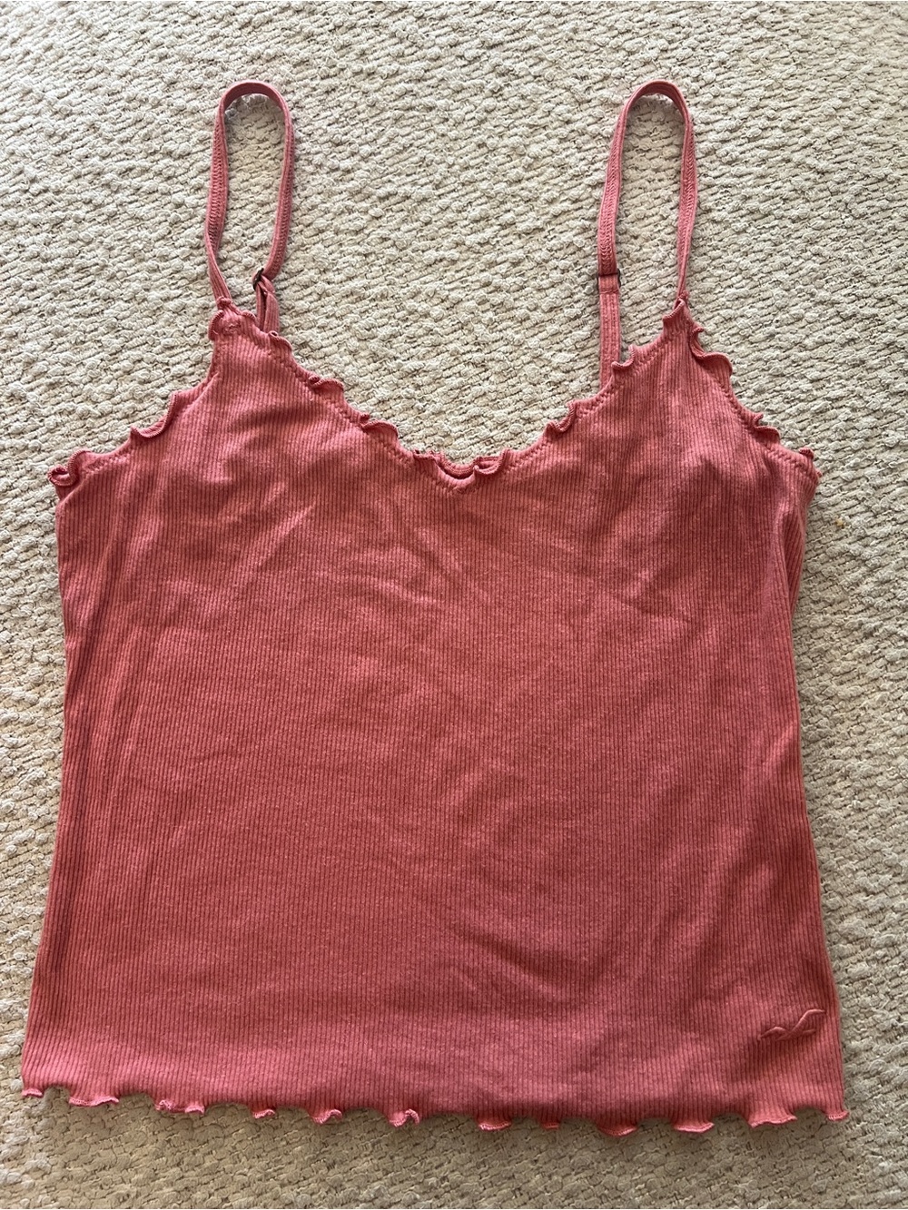 Hollister White Floral & Rust Ribbed Lettuce-Edge Camisole Set - Picture 6 of 6